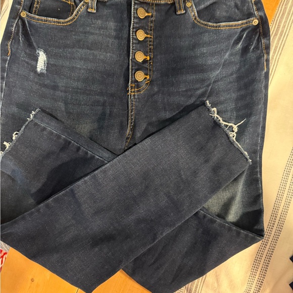 Time and Tru Denim - Time and Tru Women's High Rise Button Fly Jeans - Dark Blue